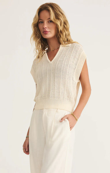 LAUDEN CROCHET POLO TOP in SEA SALT