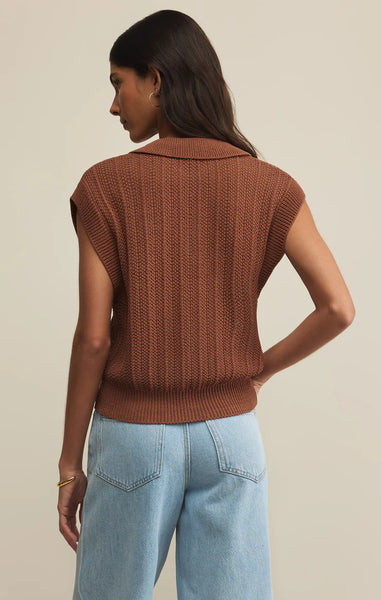 LAUDEN CROCHET POLO TOP in Teakwood