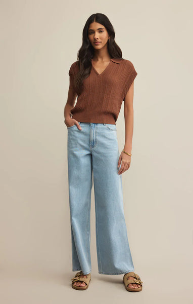 LAUDEN CROCHET POLO TOP in Teakwood