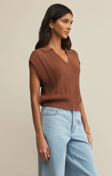 LAUDEN CROCHET POLO TOP in Teakwood