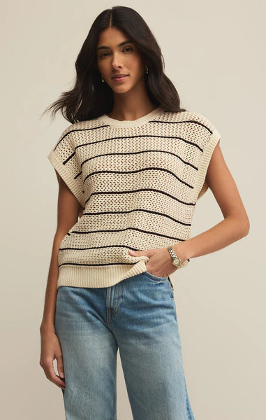 INES STRIPED CROCHET SWEATER TOP
