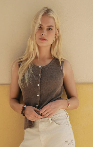 SYD LINEN KNIT TANK VEST in PEBBLE COAST