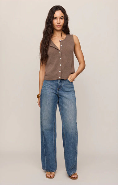 SYD LINEN KNIT TANK VEST in PEBBLE COAST