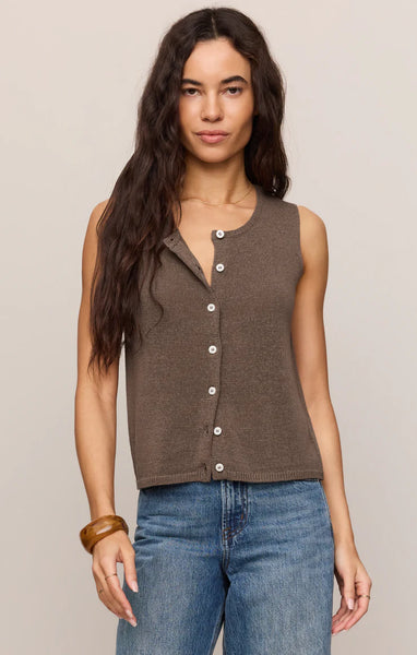 SYD LINEN KNIT TANK VEST in PEBBLE COAST