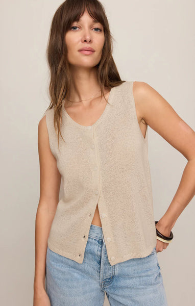 SYD LINEN KNIT TANK VEST in SANDSTONE