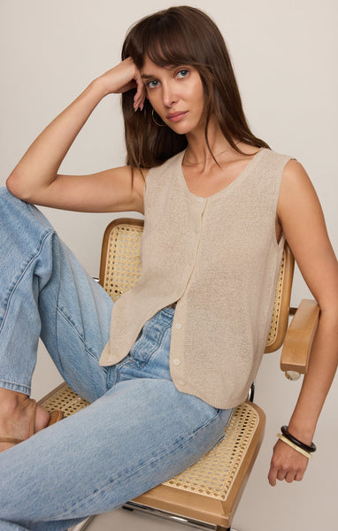 SYD LINEN KNIT TANK VEST in SANDSTONE