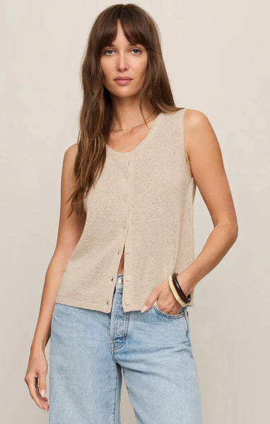 SYD LINEN KNIT TANK VEST in SANDSTONE
