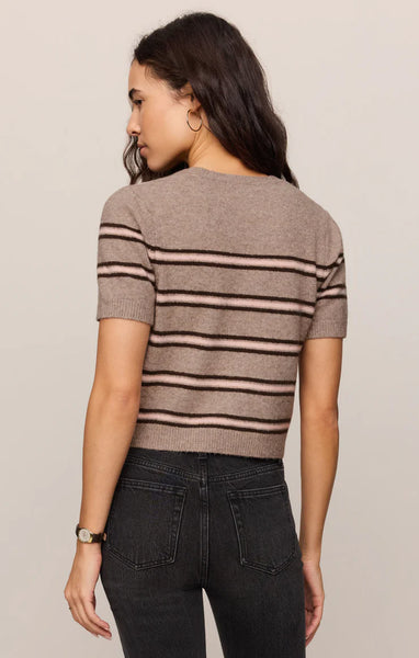 GATEWOOD STRIPE SWEATER TEE~~HEATHER ASH