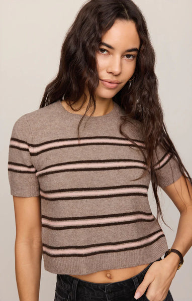 GATEWOOD STRIPE SWEATER TEE~~HEATHER ASH