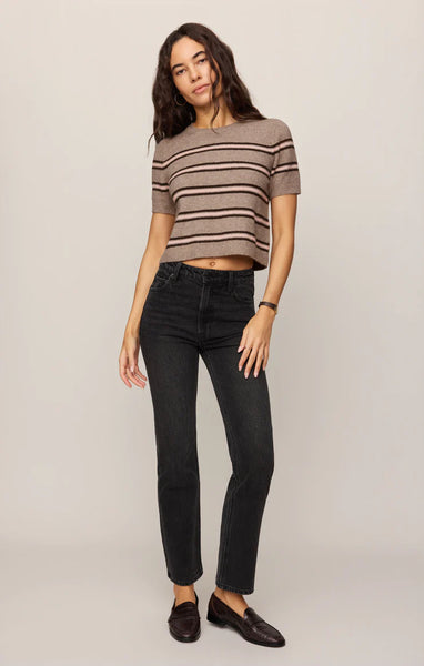 GATEWOOD STRIPE SWEATER TEE~~HEATHER ASH