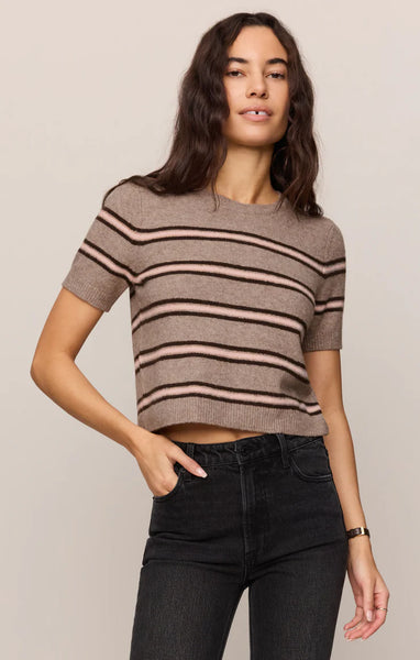 GATEWOOD STRIPE SWEATER TEE~~HEATHER ASH
