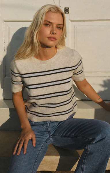GATEWOOD STRIPE SWEATER TEE~~LIGHT OATMEAL HEATHER