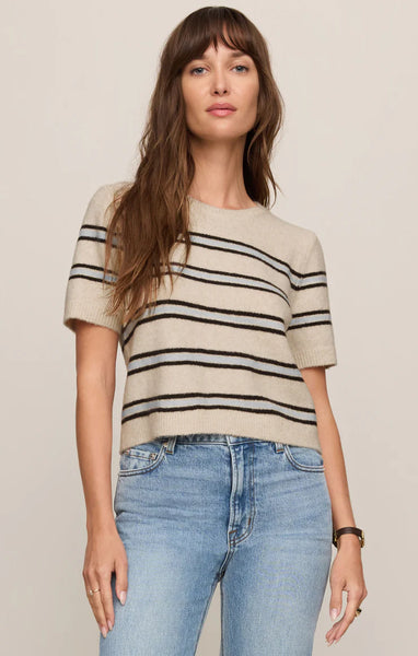 GATEWOOD STRIPE SWEATER TEE~~LIGHT OATMEAL HEATHER