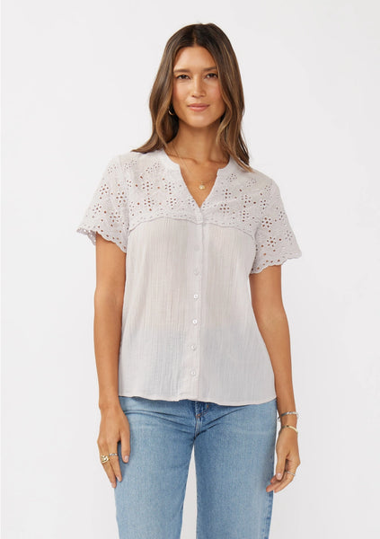 Floral Eyelet Short Sleeve Button-Down Top **LAST ONE SIZE SMALL**