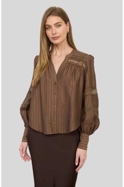 Lace Detail Button Front Stripe Top