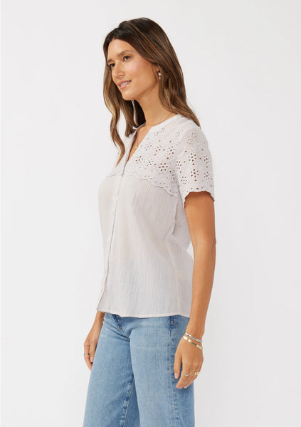 Floral Eyelet Short Sleeve Button-Down Top **LAST ONE SIZE SMALL**