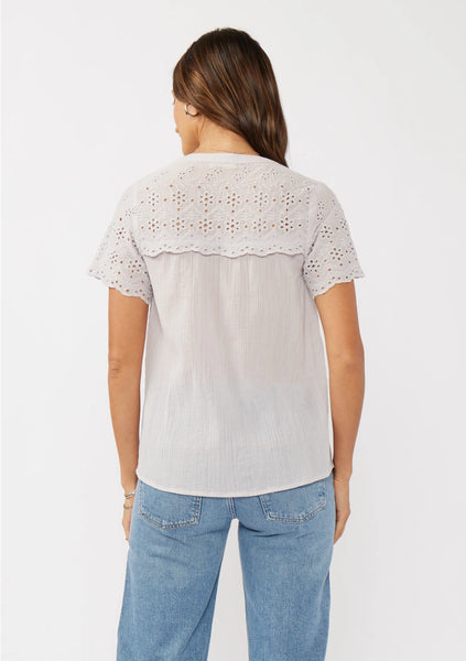 Floral Eyelet Short Sleeve Button-Down Top **LAST ONE SIZE SMALL**