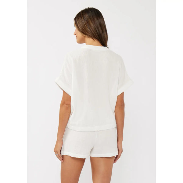 Dropped Shoulder Knot Front Button-Down Top
