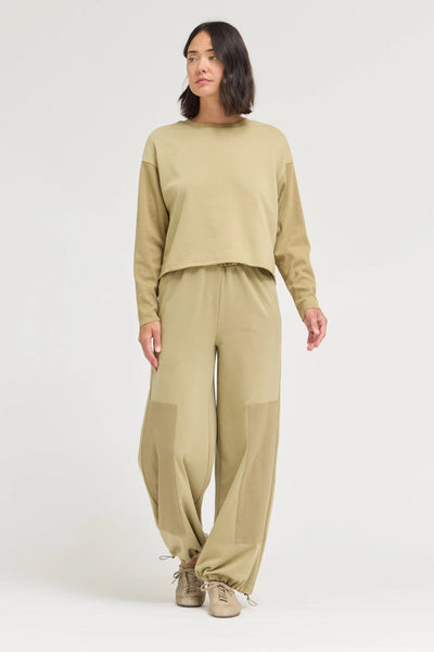 Rib And Terry Crewneck Top in Dry Sage~~FINAL SALE