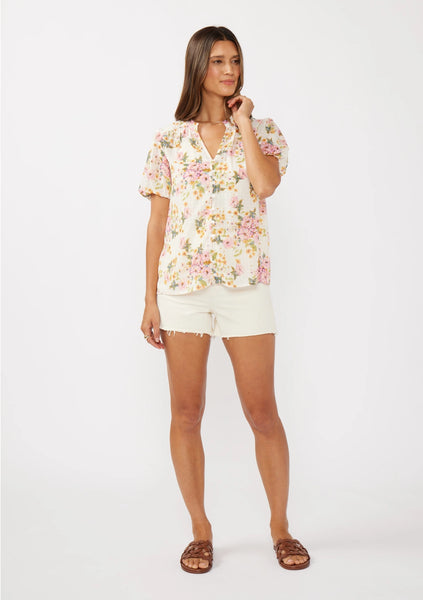 Floral Puff Sleeve Button-Down Top **SIZE S & M LEFT**