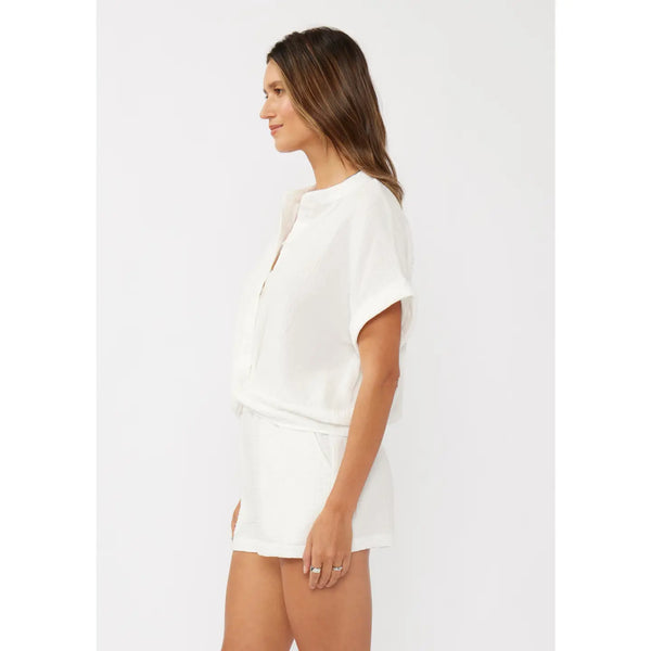 Dropped Shoulder Knot Front Button-Down Top