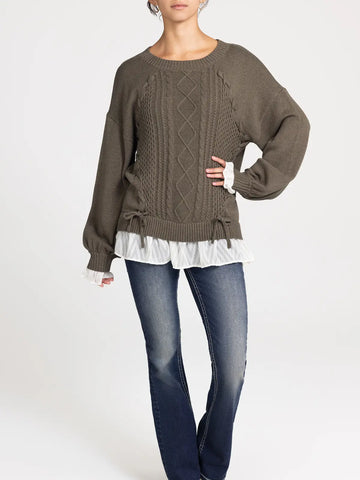 Chiffon Trim Lace-Up Sweater