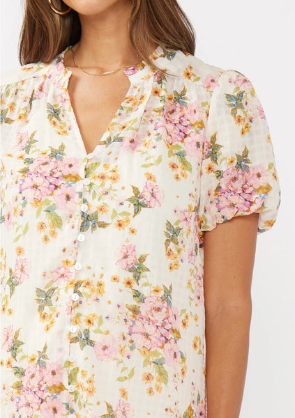 Floral Puff Sleeve Button-Down Top **SIZE S & M LEFT**