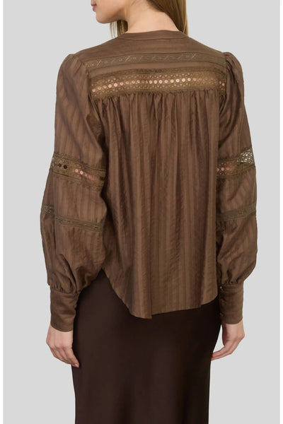 Lace Detail Button Front Stripe Top