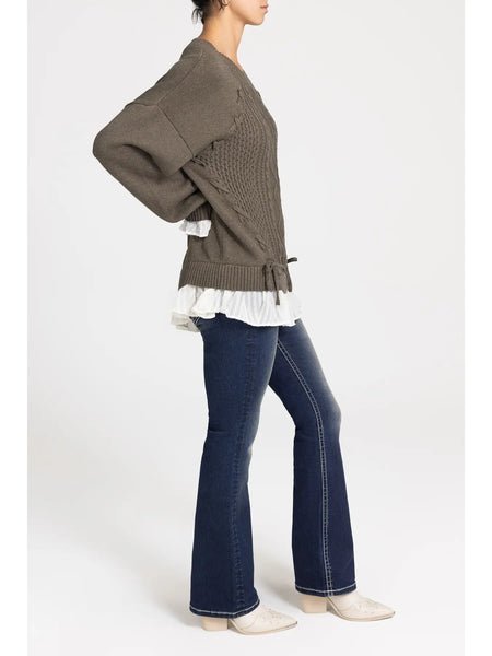Chiffon Trim Lace-Up Sweater