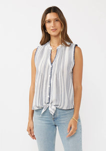 Yarn-Dyed Button-Down Tie Front Tank