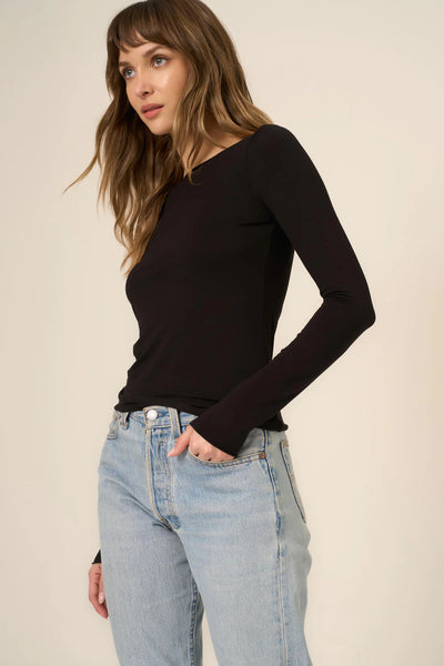 VERA BOAT NECK LONG SLEEVE - BLACK
