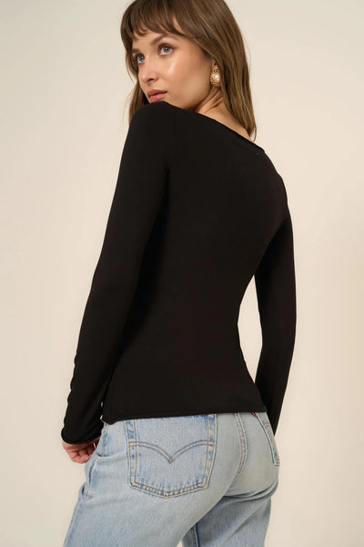 VERA BOAT NECK LONG SLEEVE - BLACK