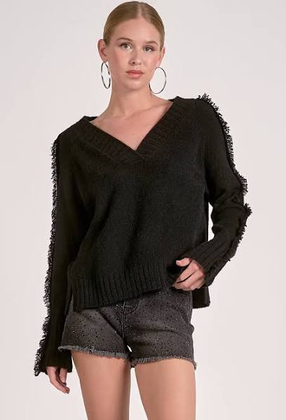V-Neck Fray Sweater