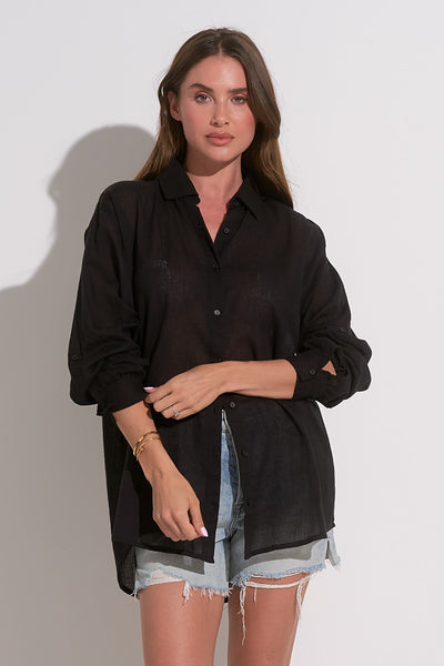 VISTA BUTTON DOWN IN Black, White & Hot Pink