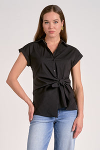 Button Down Tie Waist Shirt