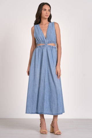 MIDI Sleeveless Cutout Denim Dress