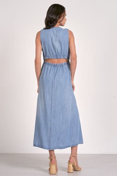 MIDI Sleeveless Cutout Denim Dress