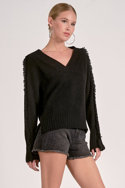 V-Neck Fray Sweater
