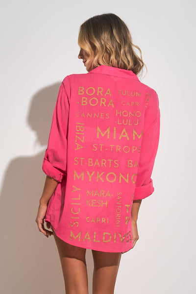 VISTA BUTTON DOWN IN Black, White & Hot Pink