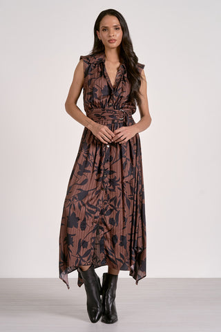 ELAN BROWN FOLIAGE MIDI DRESS
