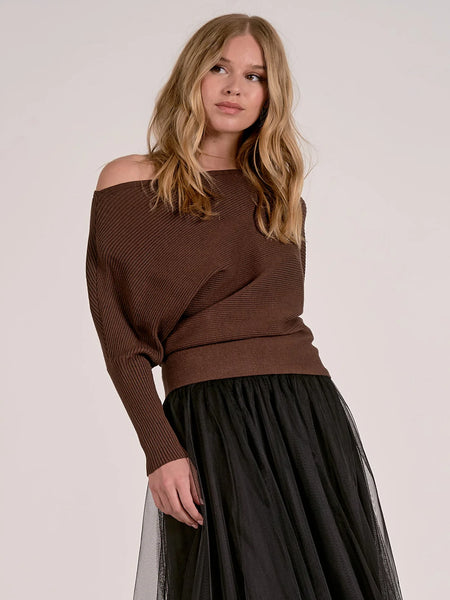 ONE SHOULDER SWEATER - DARK CHOCOLATE