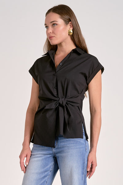 Button Down Tie Waist Shirt